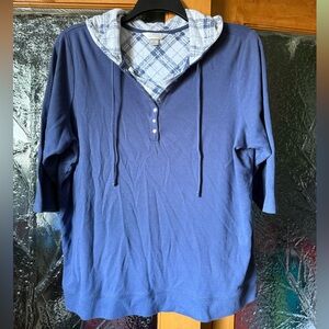 CJ Banks Blue Hooded Pullover hoodie with Plaid Lining